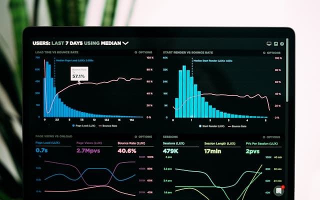 Business analytics dashboard with charts